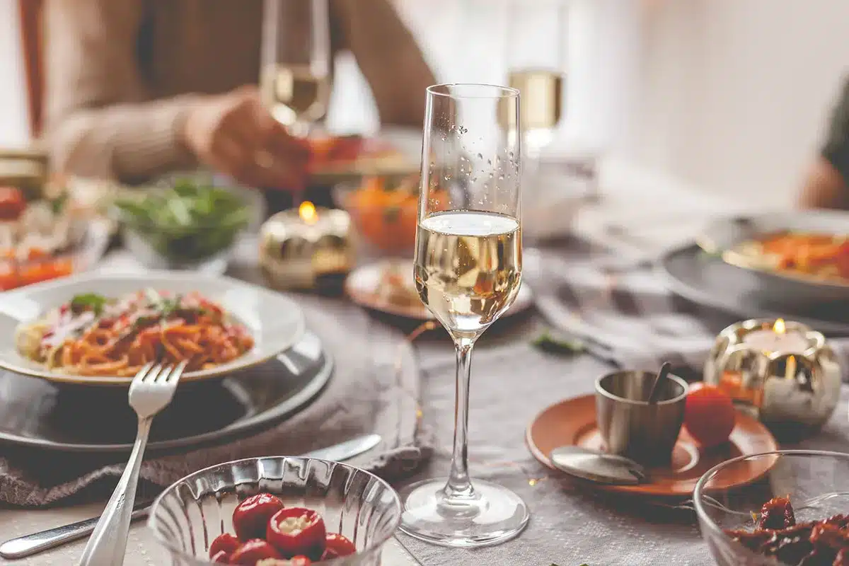 Elegant table setting with champagne.