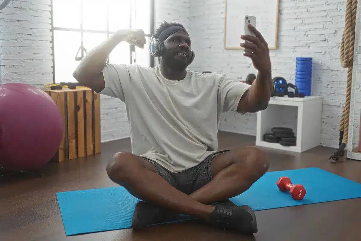 Man taking a selfie after exercising.