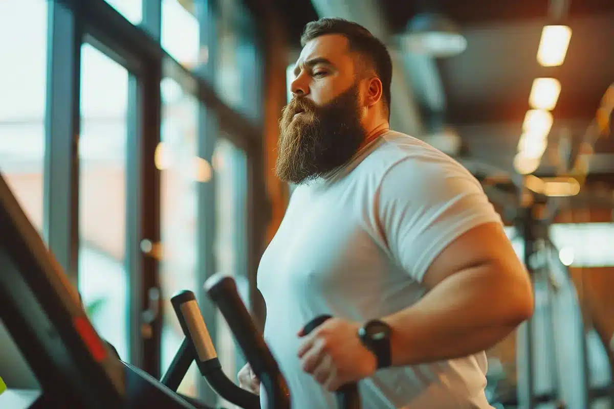Man exercising on treadmill.