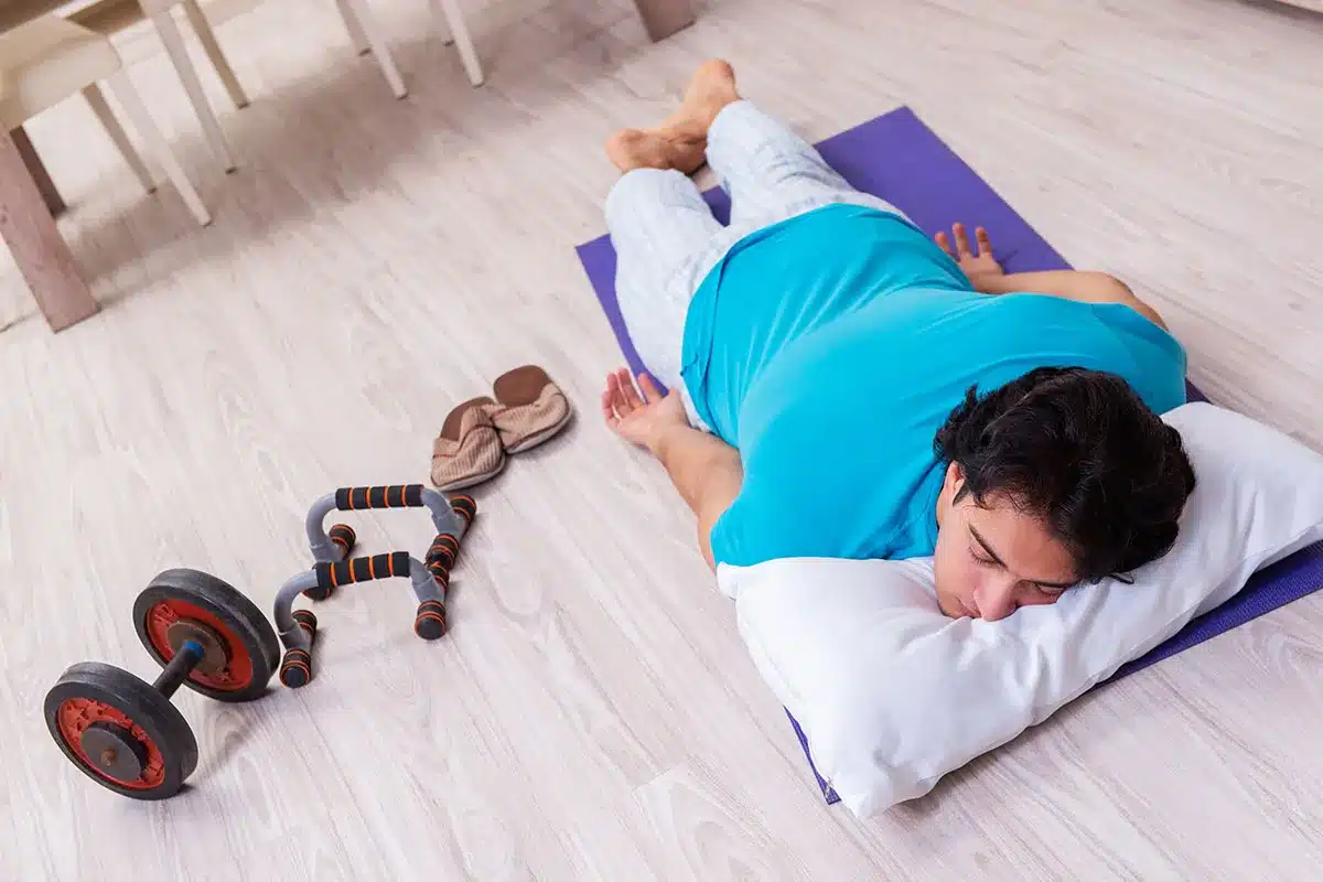 Man sleeping after workout.