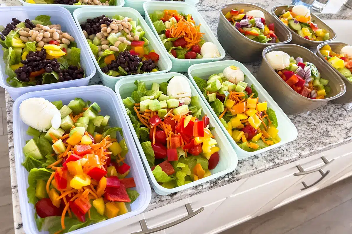 Prepared healthy salads.
