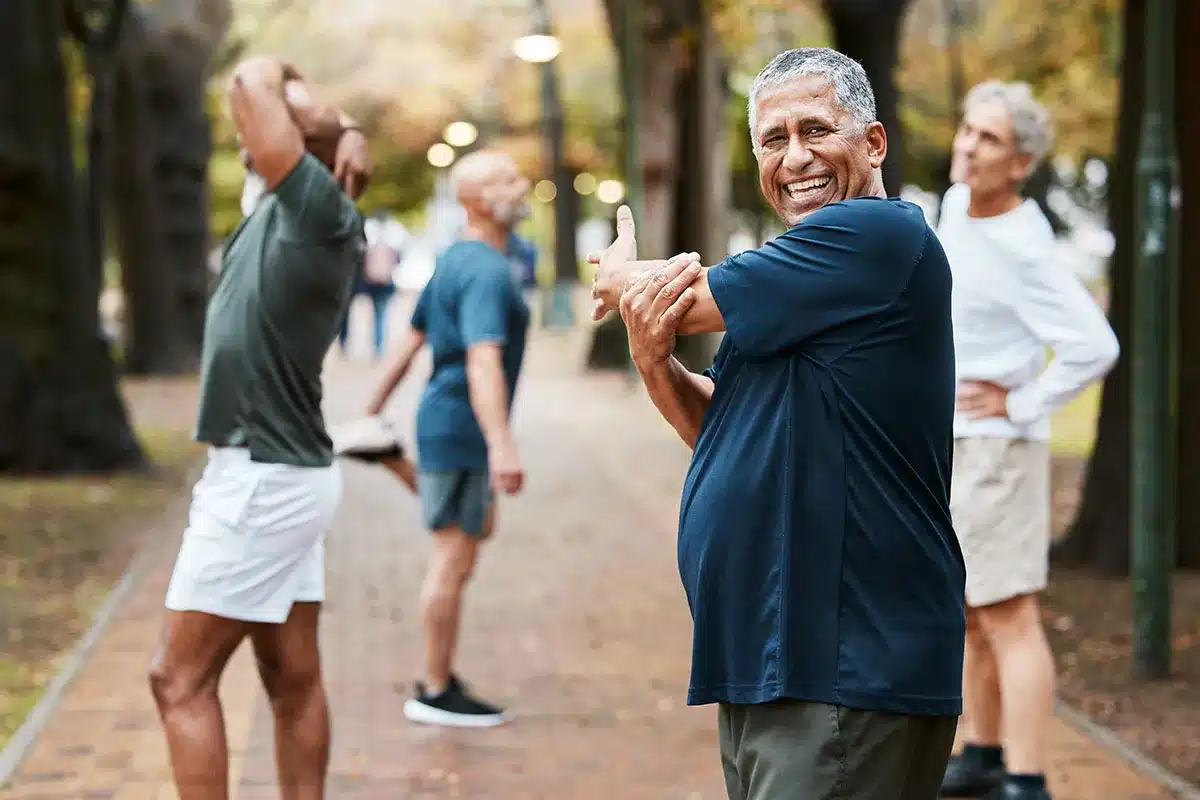 Man stretching outdoors.