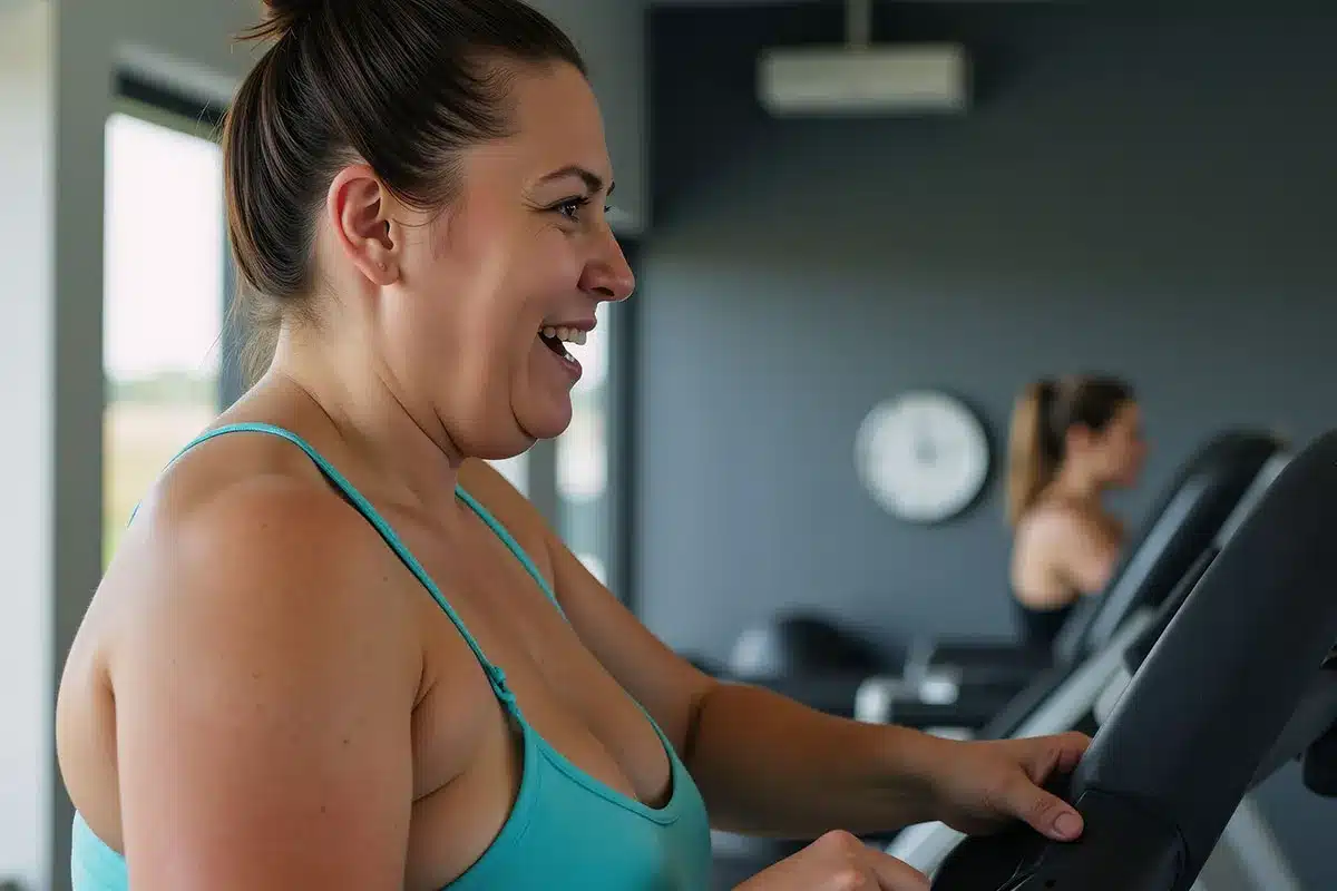Woman exercising on a treadmill.