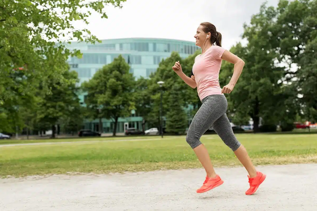 Woman jogging outdoors.
