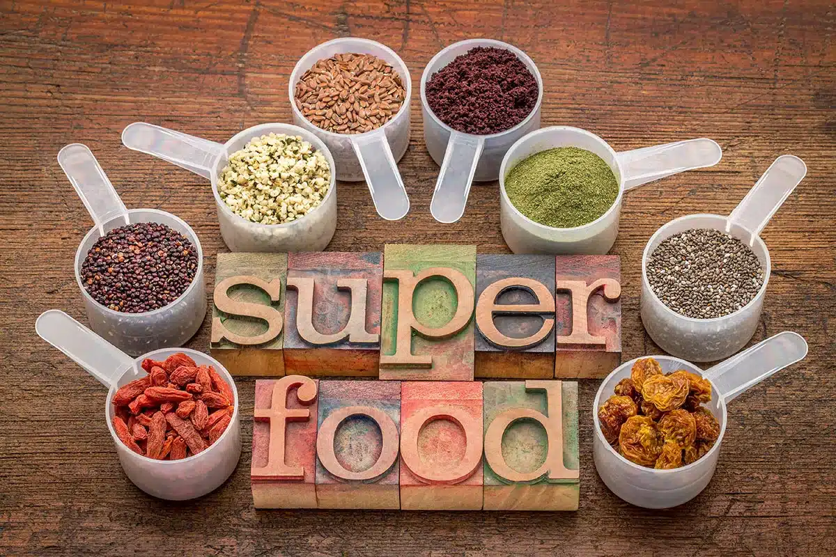 Superfoods in measuring spoons.