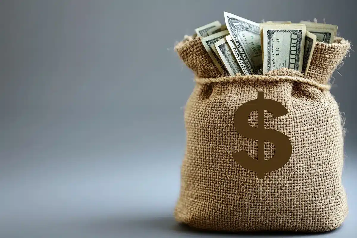 Burlap sack full of cash.