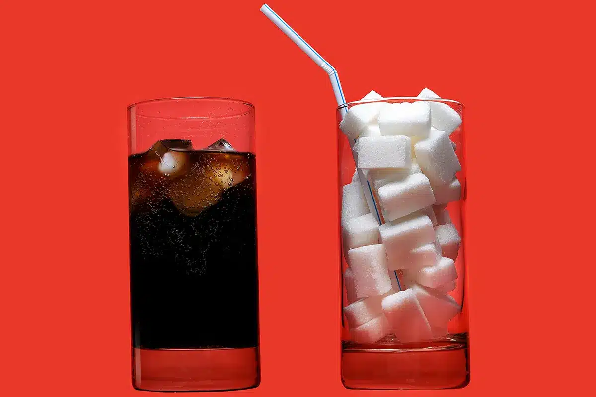 Soda and sugar cubes: high sugar content.