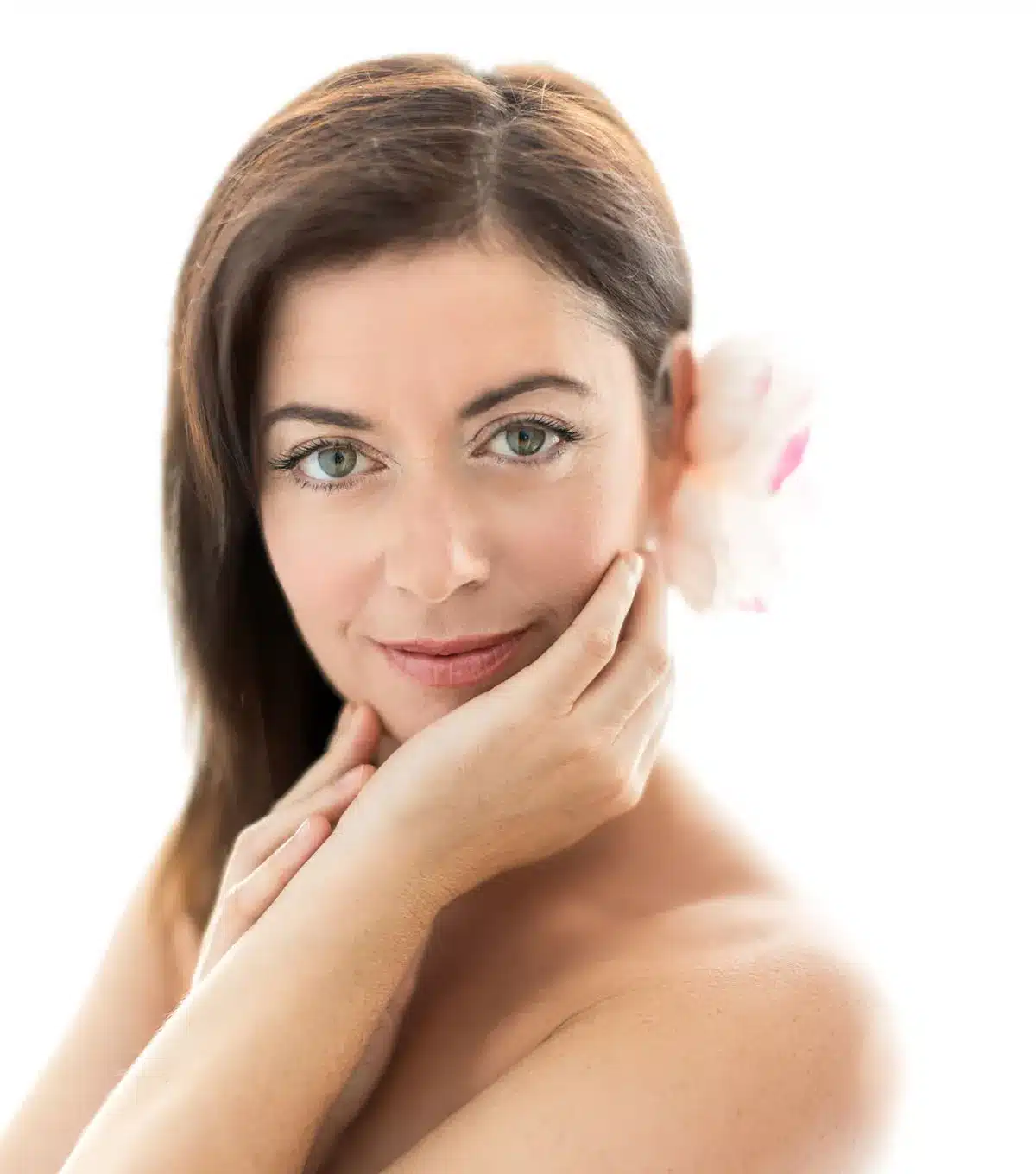 Portrait of a woman with a flower.