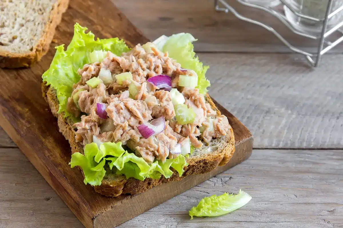 Tuna salad sandwich on whole-wheat bread.