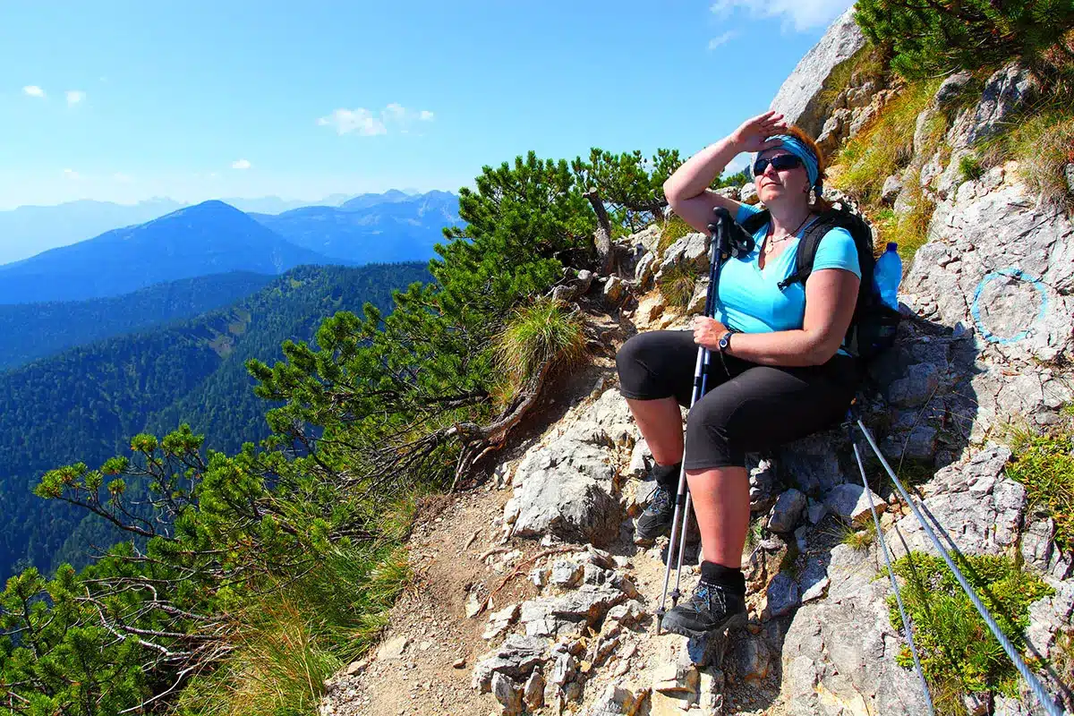 Woman hiking in the mountains.