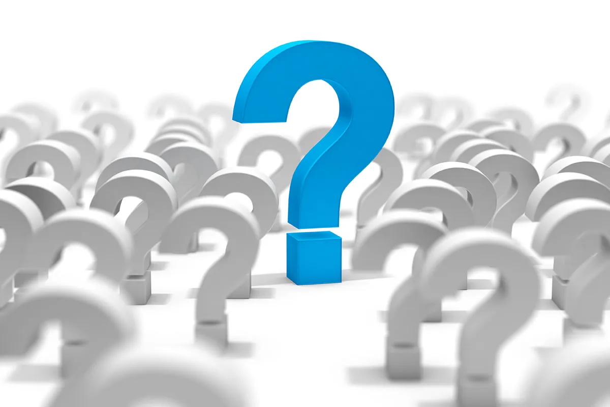 Blue question mark among gray question marks.