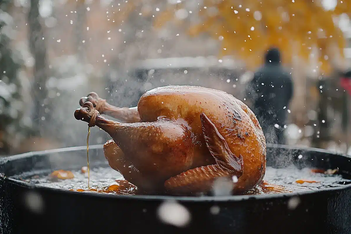 Roasted turkey in a large pot.
