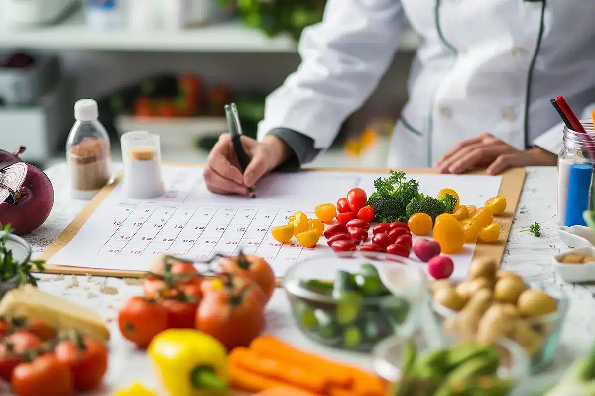 Meal planning with fresh produce.