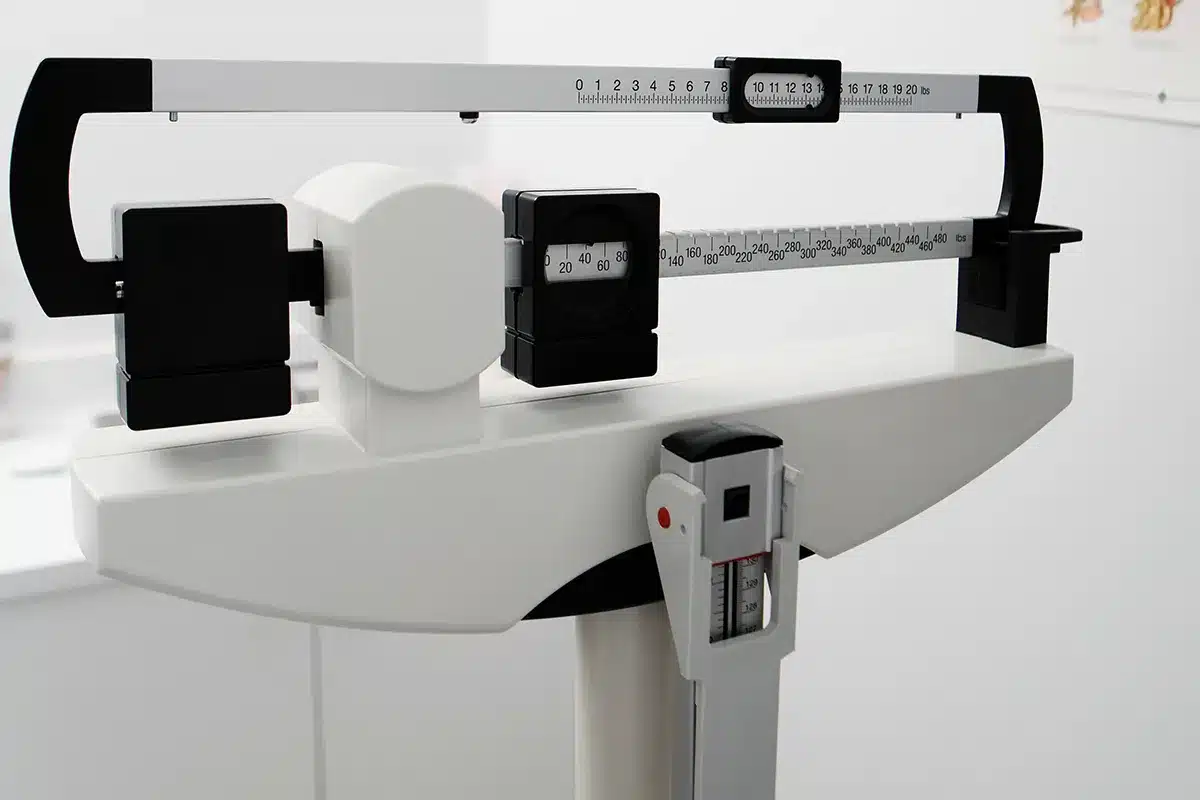 Medical height and weight scale.